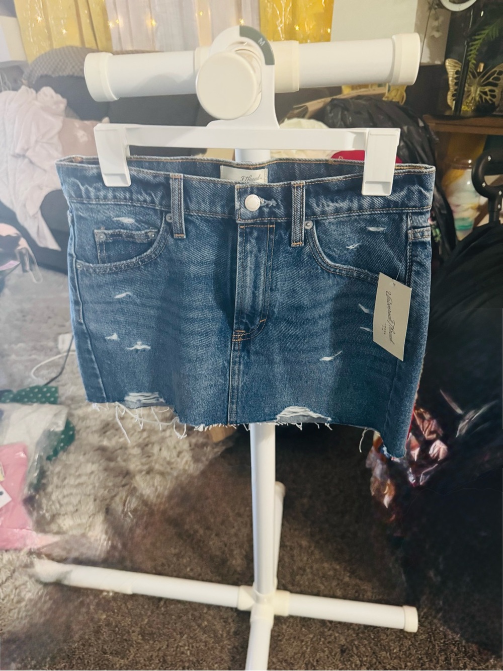 Distressed Dark Blue Denim Mini Skirt